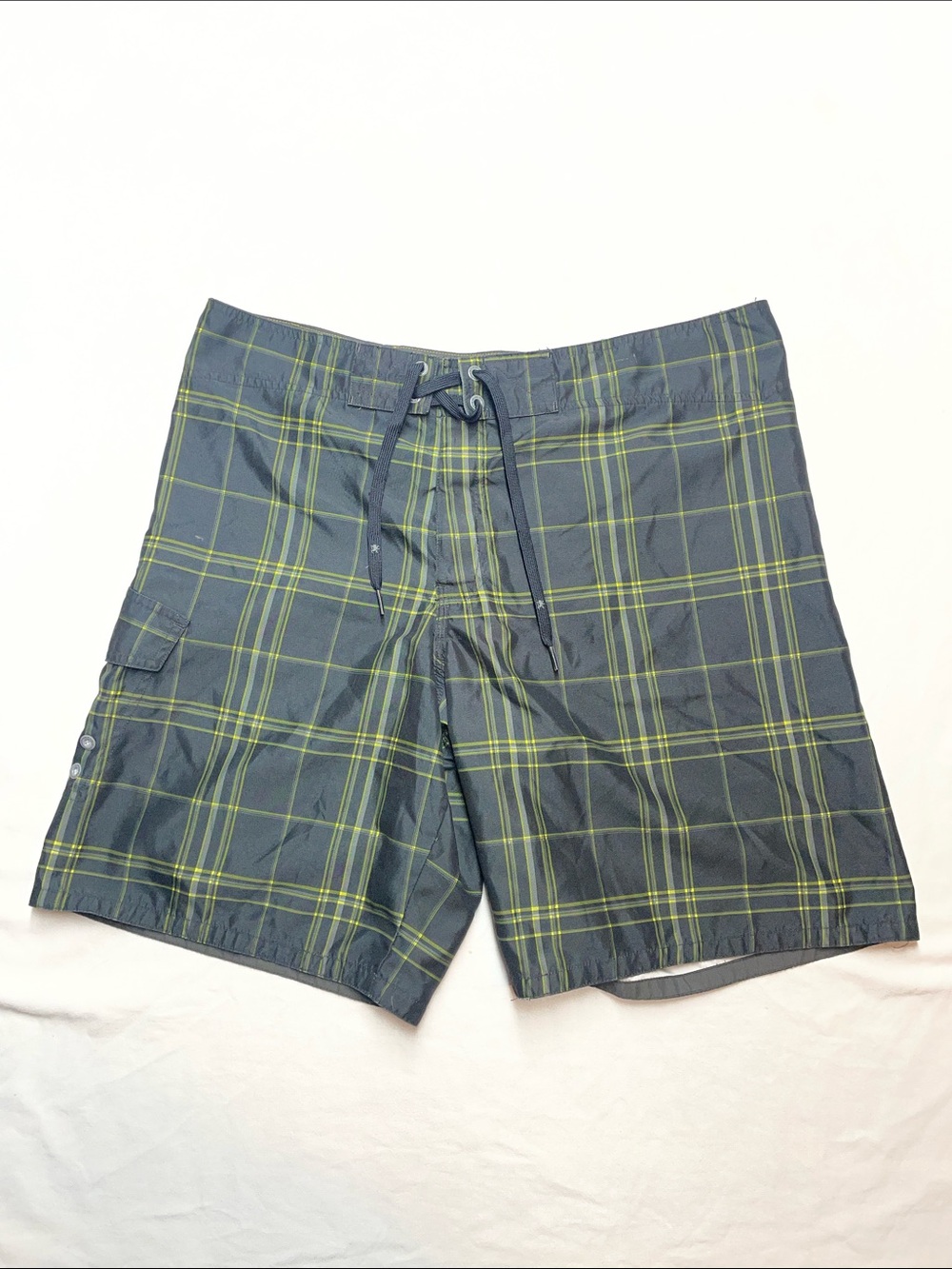 Mossimo Supply Co. Men's Plaid Board Shorts - Navy and Lime